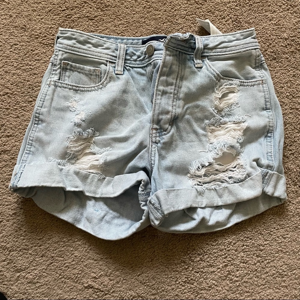 High-Waisted Light Wash Ripped Jean Shorts